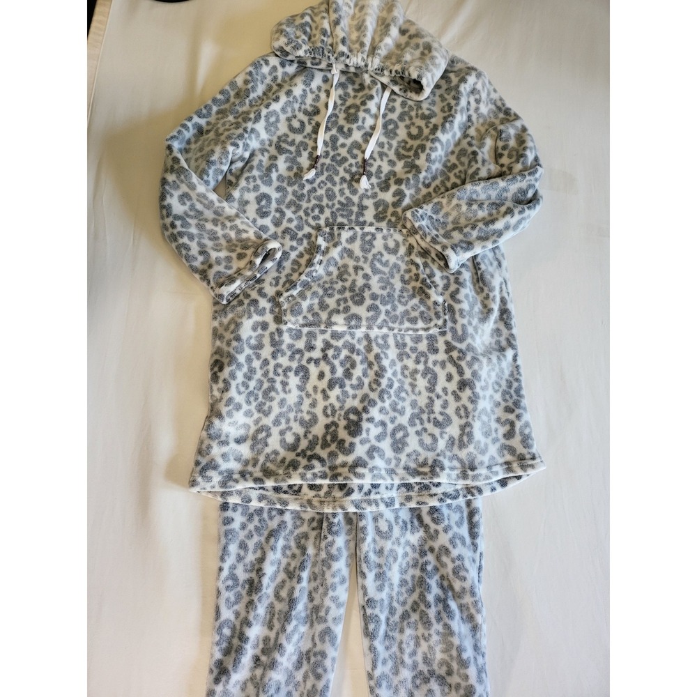 Wildfox Women Grey Leopard Fleece Pajama Set Hoodie and Joggers Size M